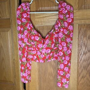 Zara womens floral plunge corset crop top size Medium NWOT